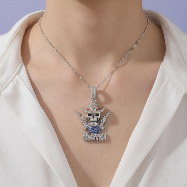 Dije de Plata .925 Diseño de Calavera con Pistolas mod. 2077