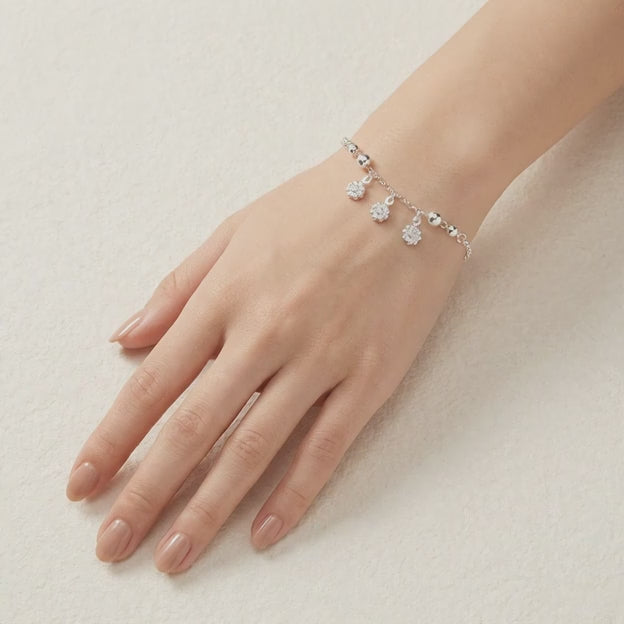 Pulsera de Plata. 925 Diseño de Esferas con Girasoles Colgantes Brillantes con Extensión mod.3283