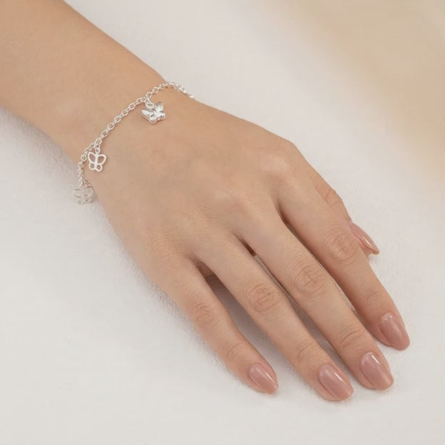 Pulsera de Plata. 925 con Mariposas Lisas y Caladas con Colgante y Extensión mod.3281