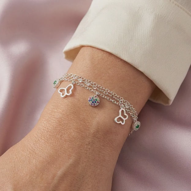 Pulsera de Plata .925 con Colgantes de Mariposas y Zirconias mod. 2285