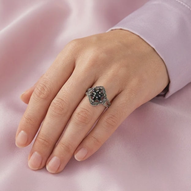 Anillo de Plata .925 Flor de Ónix mod. 2248