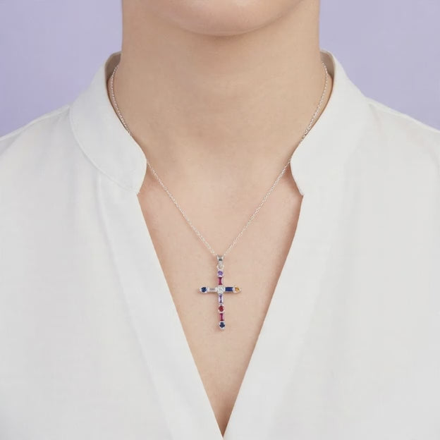Dije de Plata .925 Cruz Icrustada de Zirconias Finas y Centro Brillante mod. 2878