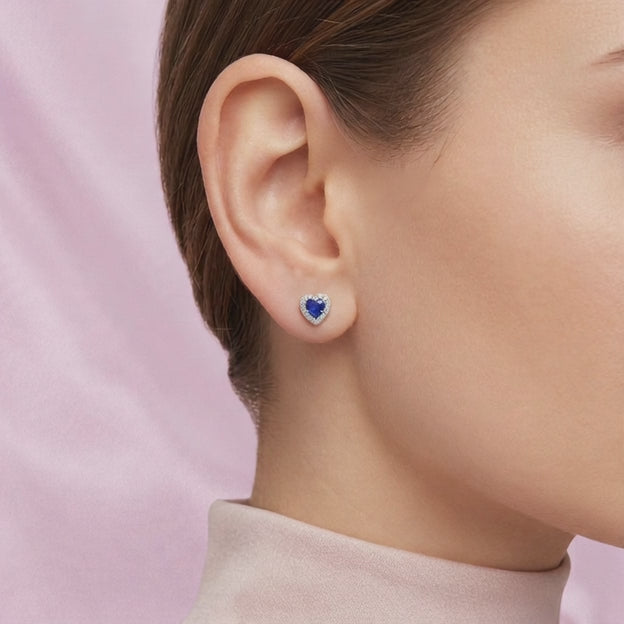Arete de Plata .925. Corazón Azul Marino con Incrustación de Zirconias mod. 3170