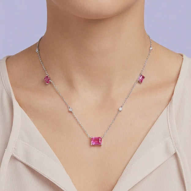 Gargantilla de Plata .925 de Diseño Elegante con Zirconias Finas de Color Rosa Fucsia mod. 2094