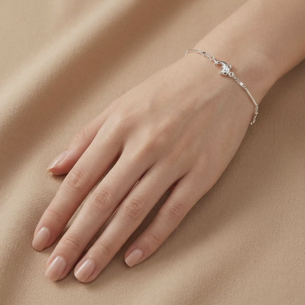 Pulsera de Plata. 925 con Tejido Combinado y Colgante de Delfin con Extensión mod.3275