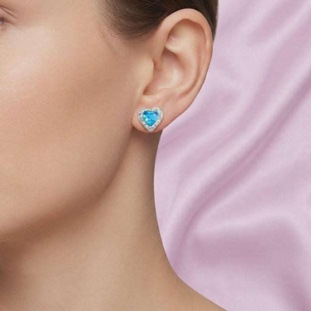 Arete de Plata .925. Corazón Azul Cielo con Incrustación de Zirconias mod. 3169