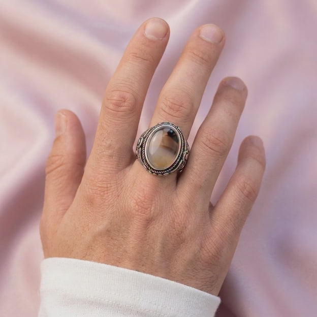 Anillo de Plata .925 Diseño Otomano con Piedra Natural mod. 2840