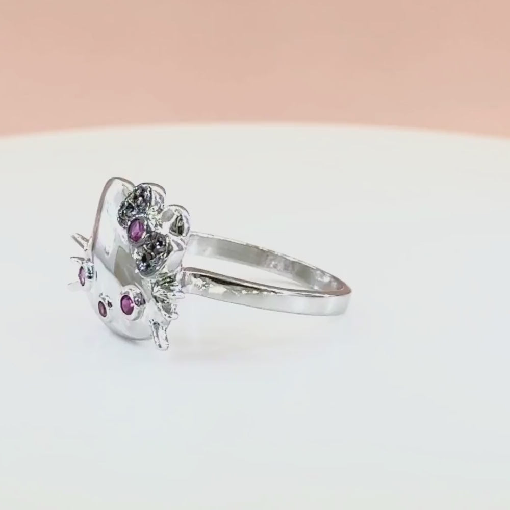 Anillo de Plata .925 Diseño Hello Kitty con Zirconias Brillantes Color Rosa mod. 1396