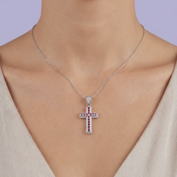Cruz de Plata .925 con Zirconias Baguette con Colores Intercalados mod. 1960