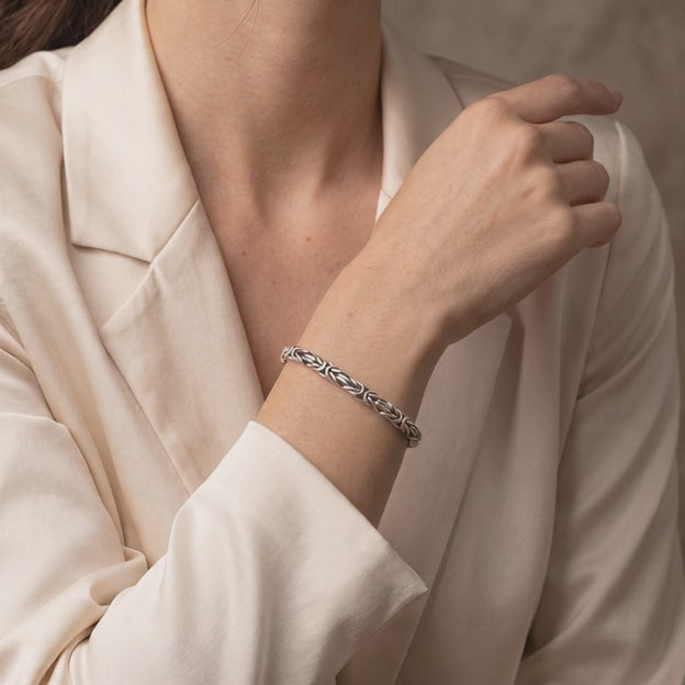Pulsera de Plata .925. Con Tejido Bizantino Grueso mod. 3234