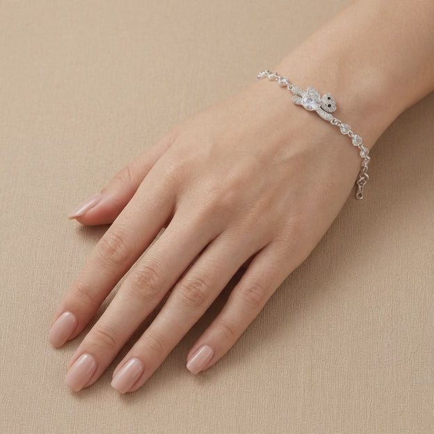 Pulsera de Plata. 925 Diseño de Oso y Corazones e Incrustación de Zirconias  mod.3267