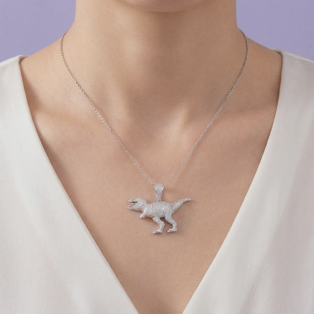 Dije de Plata .925 Diseño de Dinosaurio con Zirconias Brillantes mod. 2062
