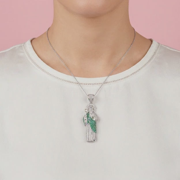 Dije Bulto de Plata .925 San Judas con Zirconias de Tono Verde mod. 2543